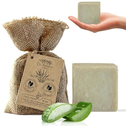 Dr.Ancient Barra de Jabón de Aloe Vera Orgánico Natural Vegano Tradicional Hecho a Mano Antiguo - Rejuvenece Tu Piel Naturalmente Eficaz para la irritación de la piel 140 g (Paquete de 1)