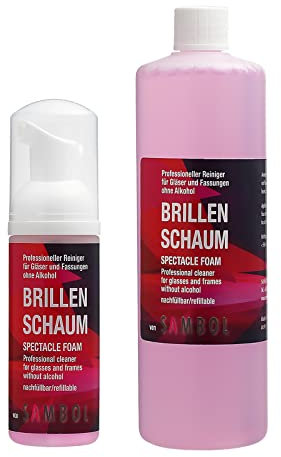 Sambol Brillenreiniger 50ml und 250ml Nachfüllflasche Brillenreinigungsschaum-Set ohne Alkohol für eine gründliche Brillenreinigung Pflege von Gläsern und Fassungen