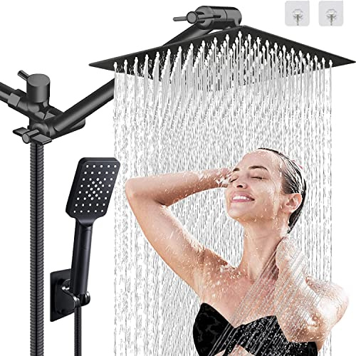 Black Rainfall Shower Head Combo - 10 High Pressure Rainfall Head & Handheld with 3 Modes & 78 Hose
