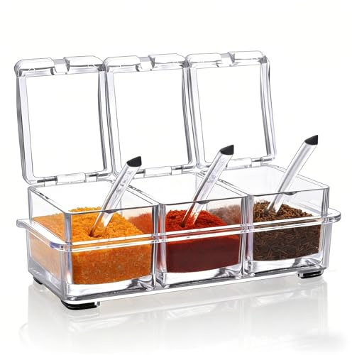 V·RESOURCING Set of 3 Clear Seasoning Boxes with Lid and Spoons