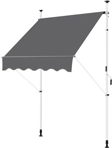 Yaheetech Tenda da Sole per Balcone Esterno Veranda a Bracci Estensibili con Manovella Regolabile Telo Avvolgibile Retrattile Resistente ai Raggi UV Telaio Telescopico Senza Forare 150 x 120 cm Grigio