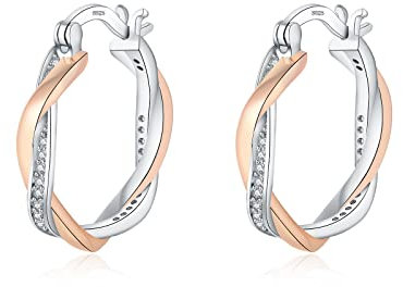 HEEYA Creolen Ohrringe für Frauen Sterling Silber 925 Damen 18K Vergoldet Twisted Creolen Hypoallergen Ohrringe mit AAAAA Zirkonia RoseGold 20MM