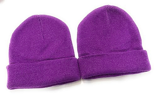 Caprilite 2 x Children's Kids Boys Girls Unisex Winter Knitted Beanie School Hat (Pair) UK (Purple)