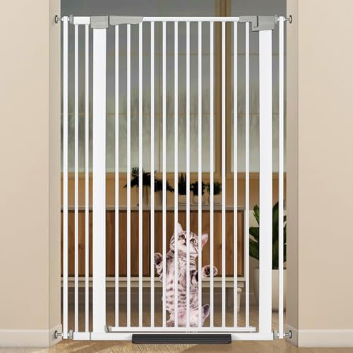 ZOUTEX 51.18 Extra Tall Cat Gate for Doorway, 30.5-40 Auto Close Pet Gate Include 2.75 and 5.5 Extension Kits, No Drilling Pressure Mount Kit, Suitable for Doorways or Kitchen, New White