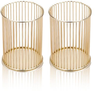 JLNGTHONG 2 Stück Gold Stiftehalter, Durchbrochen Runder Pinselhalter, Schminktisch Zubehör, Schreibtisch Organisator Gold, Make-up Pinsel Organizer, für die Schule, Zuhause, Büro