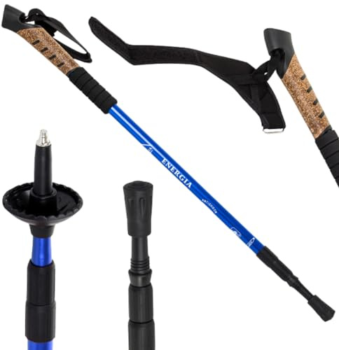 Pacco da 2 Bastone Trekking Escursione Montagna Alpinismo Sci, Manico in Sughero Traspirante Antiurto Antiscivolo, Stick Nordic Walking, (BLU DOPPIO)