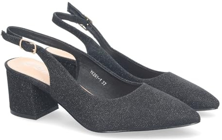 shoes&blues.es 81532-Zapato de Salon para Mujer, Diseno Elegante con Tacon, Abierto por el Talon, Puntera Fina y Cierre de Hebilla Ajustable.. Talla 39 Negro