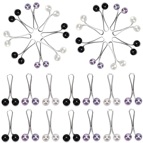 RHQFDM 24 Piezas Musulman Hijab Clip Seguridad Perla Pin Perla Bufanda Broche Pin Alfiler en forma de U con adorno de perlas 3 colores(negro,blanco,morado)