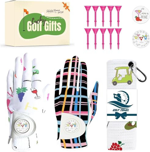 LOVMEAD Golf Handschuhe Frauen Linke Hand Leder mit Ball Marker Wert 2-Pack，Golf Damenhandschuhe Bedruckt mit gemischten Farben geeignet für weibliche Golf-Enthusiasten (Weiß+Schwarz, S)