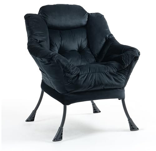 TIANSHU Samt Relaxsessel mit Nackenstütze, Sessel Wohnzimmer mit Metallbeinen Stabil Loungesessel Ohrensessel Sessel für Schlafzimmer Arbeitszimmer Balkon (Schwarz)