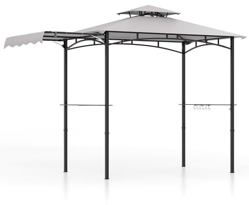 RELAX4LIFE Grillpavillon Wetterfest, mit Doppeldach & Seitendach, Grillüberdachung mit Seitenregalen, Haken & Flaschenöffner, BBQ Grill Pavillon, Outdoor Grillunterstand, Gartenpavillon 318x153x250cm