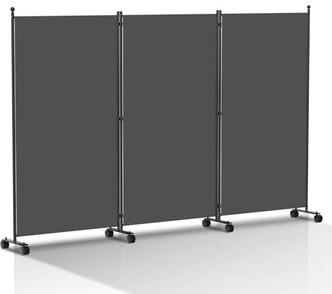 Izrielar Paravent Raumteiler auf Rollen, 3 Teilig 263 x 181cm Raumteiler Freistehend Trennwand Paravent,blickdichter, Sichtschutz Room Divider Innen für Zuhause Büro Terrasse|Anthrazit