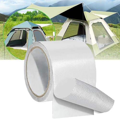 Ruban Adhésif de Réparation Toile 8cm x 8m - Haute Résistance, Imperméable, Anti-UV - Pour Tente, Bâche, Auvent - Blanc