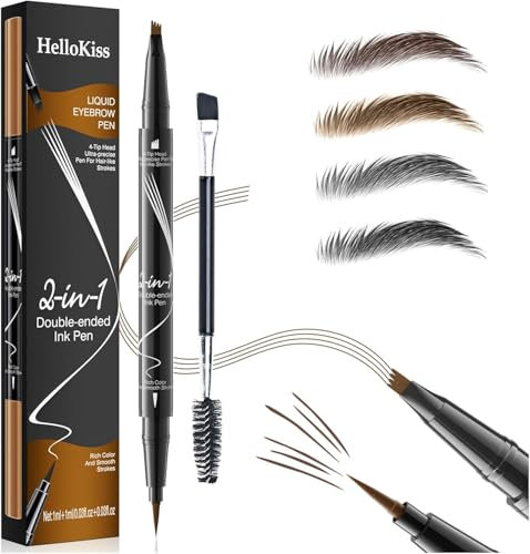 Eyebrow Pencil, Microblading Eyebrow Pen, 2-in-1 Dual-Ended Brow Pencil with Micro-Fork-Tip & Precise Brush, Waterproof Eye Brow Pencil for Natural Hair-Like Brows, Shapes, Last All-Day (Grey)