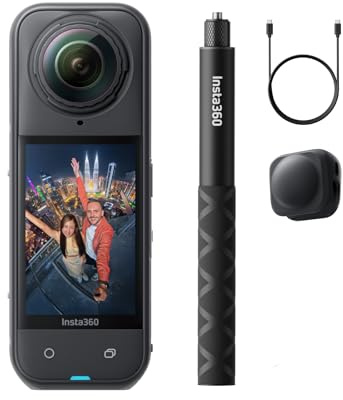 Insta360 X5 Pack Luxe - caméra 360 8K étanche, Basse lumière de Pointe, Perche à Selfie Invisible, objectifs Robustes et remplaçables, 3h d'autonomie, Pare-Vent intégré, stabilisation