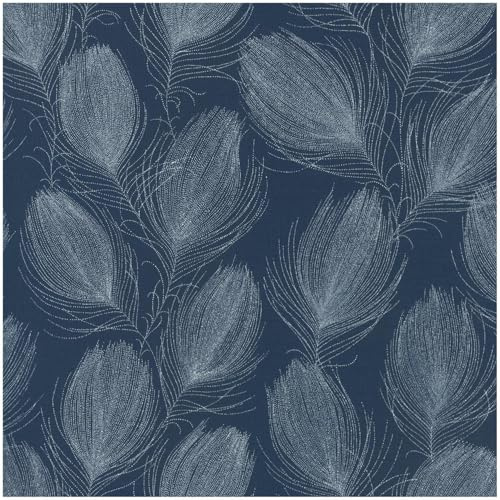 YöL Peacock Maya Feathers Navy Blue Wallpaper - Modern Contemporary Versatile Sophisticated - 10.05m x 53cm Roll - Extra Washable Strippable - Bedroom Living Room Lounge - Feature Wall