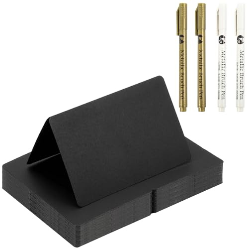 54 PCS Paper Price Tags Set, Food Labels for Buffet, Folded Cardstock Card with Pen, Black Reserved Table Top Sign, for Cheese Cake Board Signs/Craft Stall Display Stand Cards Tags Markers