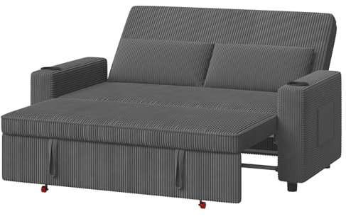 Devoko Divano Letto 2 Posti in Velluto Divano Matrimoniale Prontoletto Estraibile con Schienale Regolabile in 5 Posizioni per Soggiorno, Camera da Letto o Ufficio, 75P x 160L x 93H cm, Grigio