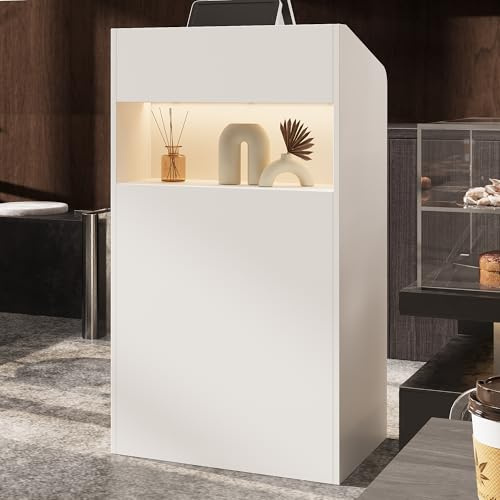 Caldion Comptoir de réception Simple avec LED 3 Couleurs avec étagères Table de réception pour Salon Restaurant Café 59 x 39 x 105 cm Blanc