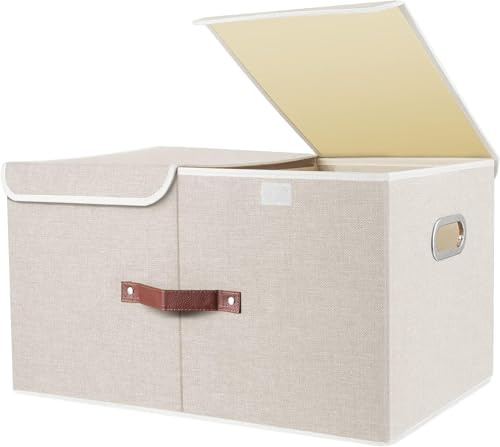 Extra Large Storage Boxes with Lids and Two Compartments, Collapsible, Washable, Strong Plastic Frame, Fabric Storage Box for Clothes, Wardrobe Storage, Toys 55x33x30cm