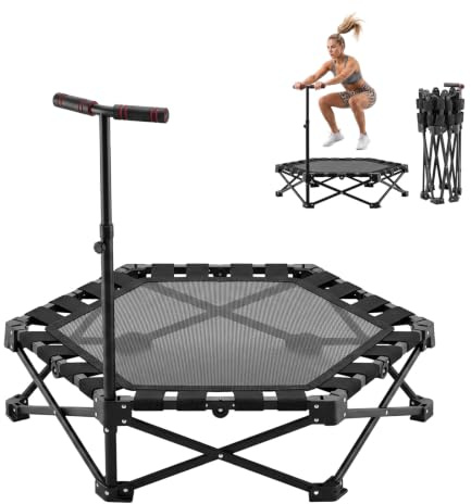 Trampolín Ejercicio para Adultos y Niños 106cm, Cama Elástica Compacta para Casa, 3 Alturas Ajustables, Ultra Silenciosa sin Fricción Metálica, Estable 150KG