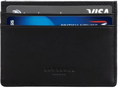 Lawrence London ® Credit Card Holder, Genuine Full Grain Leather, RFID Blocking Minimalist Wallet, Dual Sided with 5 Pockets, Great Gift, Ideal for Travel (Black)