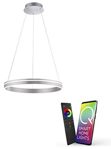 Paul Neuhaus Q-VITO LED Pendelleuchte, Works with Alexa - Smart Home, Fernbedienung CCT warmeiß - kaltweiß (59cm Silber)…