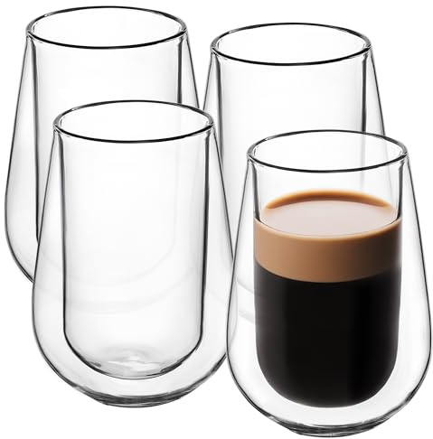 Verres à double paroi KADAX, set, 250ml, verres thermiques en verre borosilicaté, verres à boire pour thé, café, cappuccino, thé glacé, verres à café, verres à thé à effet flottant (sans anse, 4)