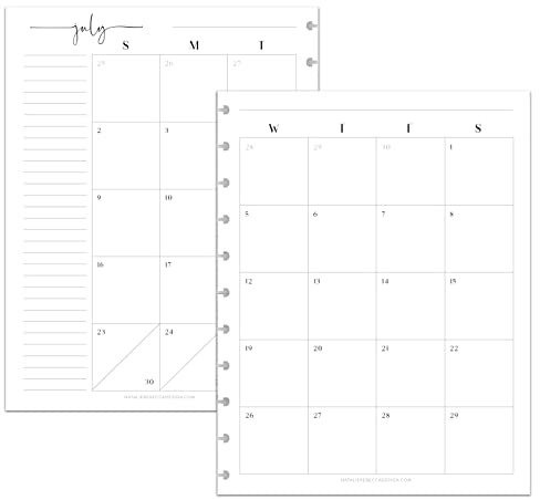 BetterNote July 2026 - June 2027 Academic Monthly Calendar Refill for Discbound Notebook, School Dates, Fits Levenger Circa, Big Happy Planner, Arc, TUL, Disc Refill (11-Disc, 8.5x11, Modern)