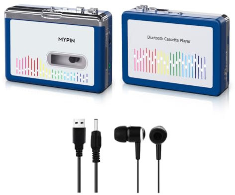 MYPIN Reproductor de Cassette Bluetooth,Walkman Cassette, Reproductor & Convertidor Audio Cassette a MP3 Digital con Salida de Altavoz/Auriculares de 3.5mm