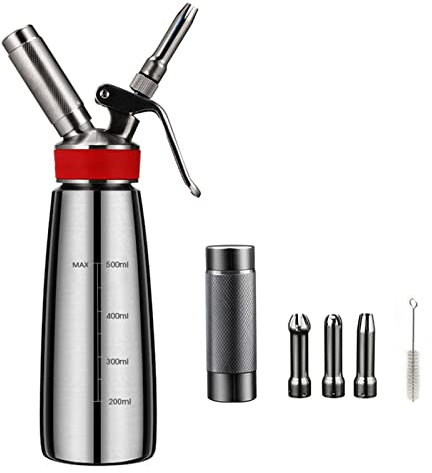 RONGJJ Sifon De Cocina para Espumas Profesional 500 Ml, Sifón De Nata con 3 Boquillas De Acero Inoxidable, Dispensador De Crema Fresca – Cartucho Gas N2O No Incluido, B