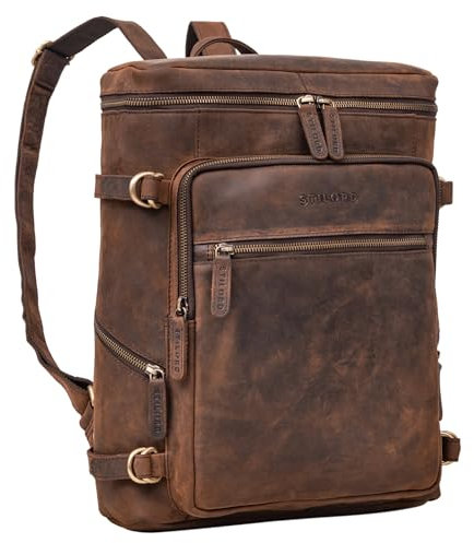 STILORD 'Alvar' Businessrucksack Herren und Damen Leder mit Laptop-Fach bis 15,6' Studenten-Rucksack Laptoprucksack Cityrucksack Echtleder, Farbe:zamora - braun