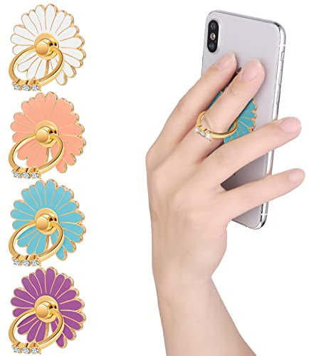 cobee Soporte para Anillo para teléfono Celular, 4 Piezas de Bonitos Soportes de Dedo de Margarita de Metal Redondo rotación de 180 °/360 °, Agarre de Mano con asa de aro para teléfono