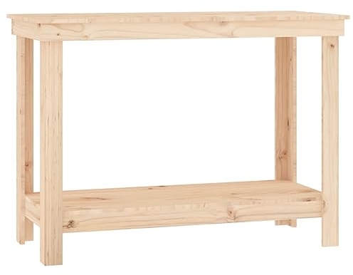 vidaXL Arbetsbänk i massivt trä, organisation, lager, garage, arbetsbord, verktyg, förvaring, verkstad, träbearbetning, trä, förvaringsbänk med hylla