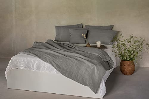 Ger3as Set di biancheria da letto in 100% lino naturale, con chiusura hotel