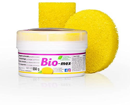 Bio-mex® Detergente Universale Ecologico 550gr - Pasta Pulente Anticalcare Multiuso per Cucina e Bagno - Sgrassatore Naturale Made in Italy con Spugna con 2 spugne incluse