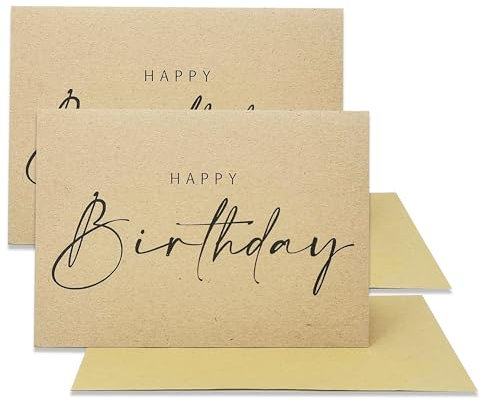 2 x Natur Geburtstagskarte aus recyceltem Karton mit Umschlägen - Karte zum Geburtstag (Happy Birthday)