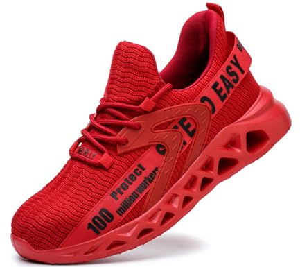 IYVW FZ311 Chaussures de Securité Hommes Femmes Imperméable Legere Basket de Securite Antidérapantes Coussin d'air Respirant Embout Acier Chaussures de Cuisine rouge 43 EU
