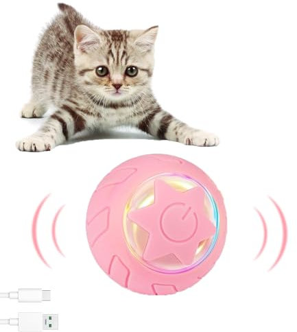 JIZZU Elektrisch Katzenball, Rollball Interaktives Katzenspielzeug mit LED Licht, 4 Stück Katze Spielzeug, Intelligenter Katzenball 360° Selbstdrehender, Spielzeug Spiralfedern, Rosa