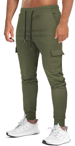 Suwangi Pantalones Deportivos Cargo Hombre Pantalones para Correr Pantalón para Ejercicio Casual Cintura Elástica con Cordón Multibolsillo para Fitness