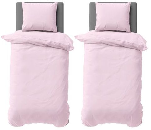 Visaggio 4 teilige Bettwäsche 135x200 cm Rosa Mikrofaser Uni Bettbezug Garnitur Set Einfarbig Kissenbezug Schlafzimmer Set