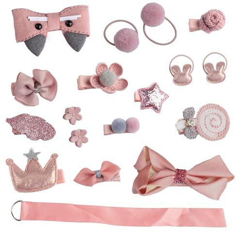 Tabanzhe 18 Pcs Cute Hair Accessories Gift Set,Hair Bow Clips Set,Hair Accessories with Hairpins Ropes Bows Barrettes Silk Ribbon for Birthday Children's Day Gift(Pink)