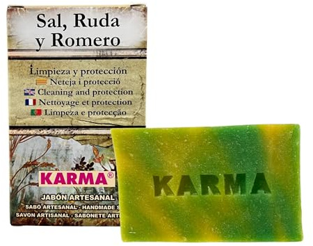 Jabón Artesano de Sal, Ruda y Romero para Limpieza y Protección (100g) | Pastilla para Limpieza Corporal y de Manos Artesana Especial para Limpiar Energéticamente y Proteger.