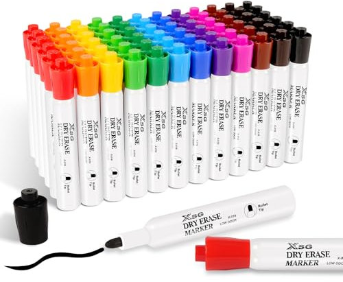 colpart Whiteboard Marker Schwarz Folienstift 72Stück 6Farbes-Abwischbare Schwarze Whiteboard-Stifte mit Feiner Spitze für Schule, Büro & Zuhause…