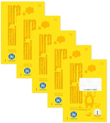 Staufen premio Schulhefte - 5 Hefte je 32 Blatt, Lineatur 1, DIN A5, 90 g/m², liniert 5/5/5 mm