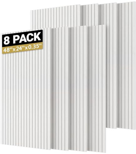 TONOR Lot de 8 Grands Panneau Acoustique Mural, 120x60x0,9 cm Mousse Acoustique Décorative Autocollante Pour absorber les échos dans les Maisons, les Bureaux et les Studios D'enregistrement, Blanc