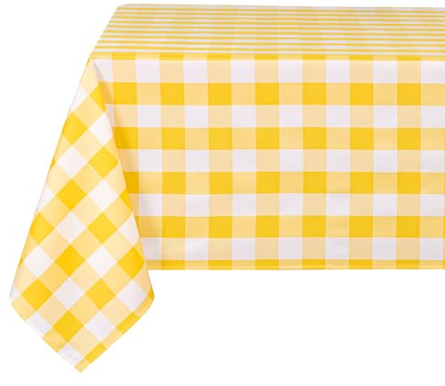DWCN Nappe Rectangulaire à Carreaux Tissu Outdoor Résistant aux Intempéries Lavable Anti-Tache Jardin Imperméables pour Extérieur Pique-Nique Salle à Manger Fêtes Mariages, Jaune et Blanc, 130x160cm