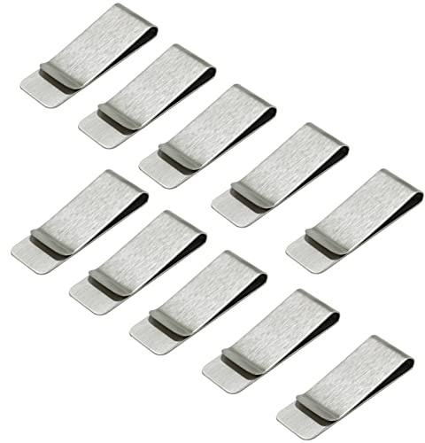Lot de 10 pinces à billets en acier inoxydable argenté - Pour billets, reçus, carte de crédit - 52 x 20 mm, argenté, unisexe