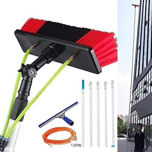 JHKJDS Kit palo Alimentato ad Acqua, Spazzola alimentata ad Acqua da 10 m con tergivetro, Sistema di Pulizia Alimentato ad Acqua, pulitore per finestre Esterne in Alluminio 2 in 1 con Tubo flessib