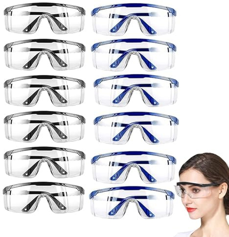 Yuqilin 12 Pezzi Occhiali Protettivi da Lavoro Aste Regolabili Occhiali da Lavoro Protettivi Protezione Laterale Trasparenti Uomo per Cantieri Edili Laboratori Ciclismo Giardinaggio Decespugliatore